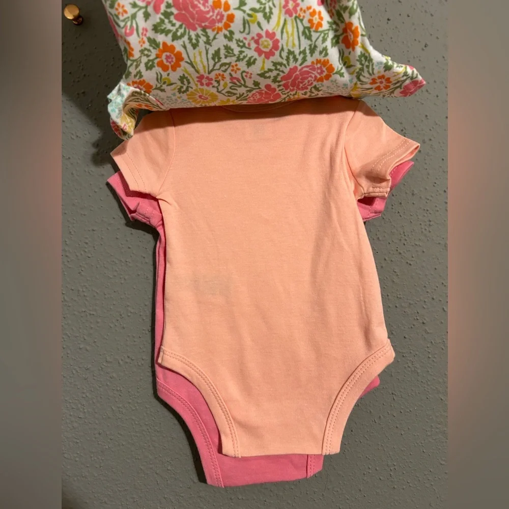Laura Ashley Floral and Pink Bodysuit Set. (Set of 3 shirts)